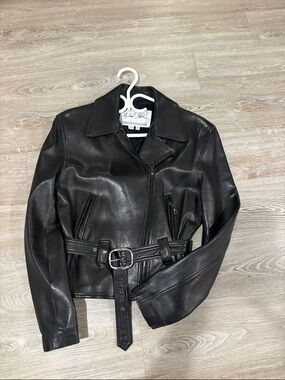 North Beach Leather Black Belted Moto Jacket